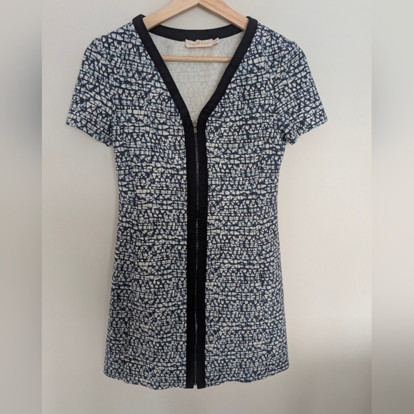 Tory Burch Geometric Print Ponte Zip Front V Neck Dress Size XS Women's - Picture 1 of 8
